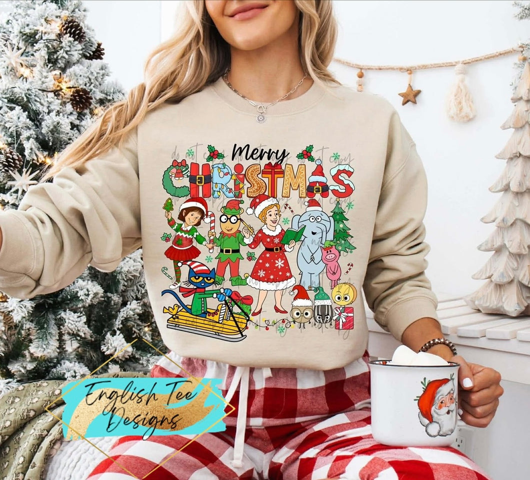 Book Character Merry Christmas Tee