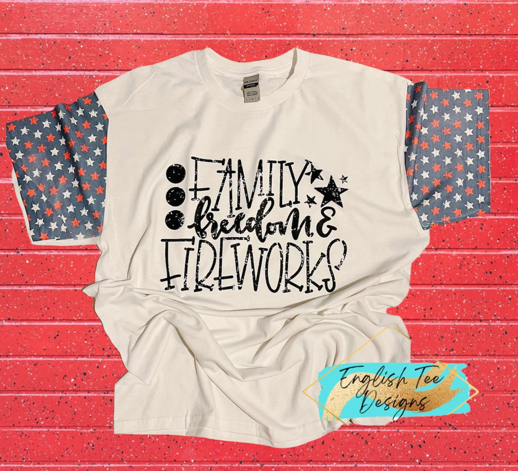 Family, Freedom, & Fireworks w/ Star Sleeves