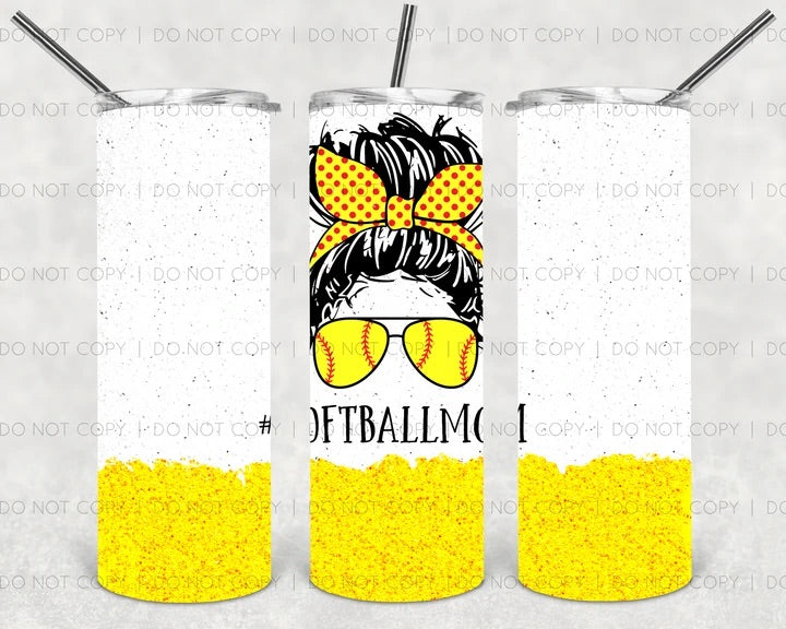 Softball Mom Messy Bun Tumbler