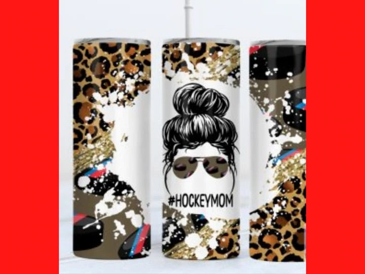 Leopard Hockey Mom Bun Tumbler